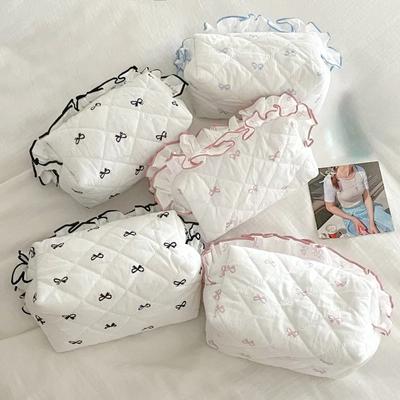 1Pc Creative Design Bow Pencil Case for Girl Sweet Cute Korean Tie Bow Ruffle Pen Bag Large Capacity Soft Stationery Storage Bag