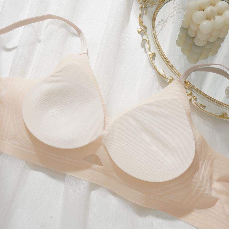 Women's Push Up Thick Pad Bra Peach Cup Breathable Bra Summer Adjustable Bust Backless Bra
