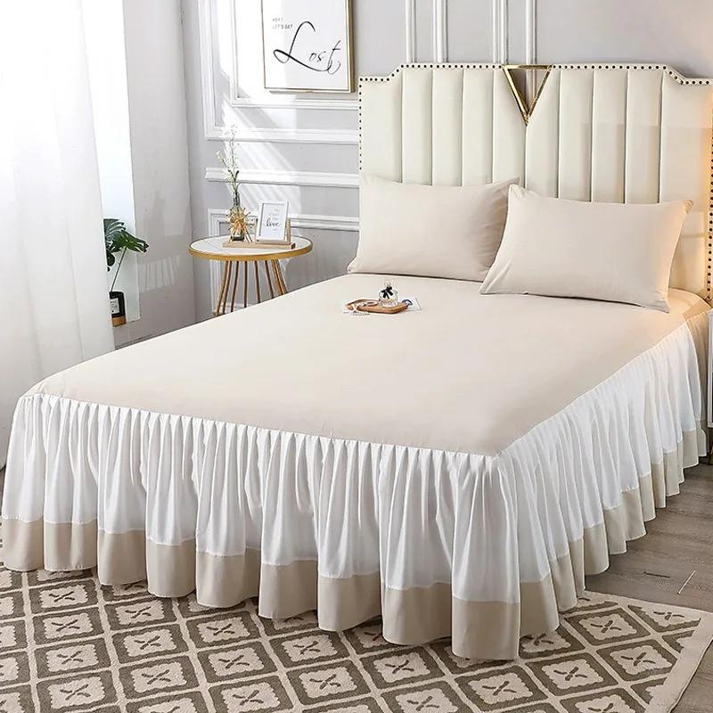 3 Pcs Solid Color Bedspread on The Bed Home Knit Dust-proof Smooth Cotton Bed Cover for Queen/King Size Bed