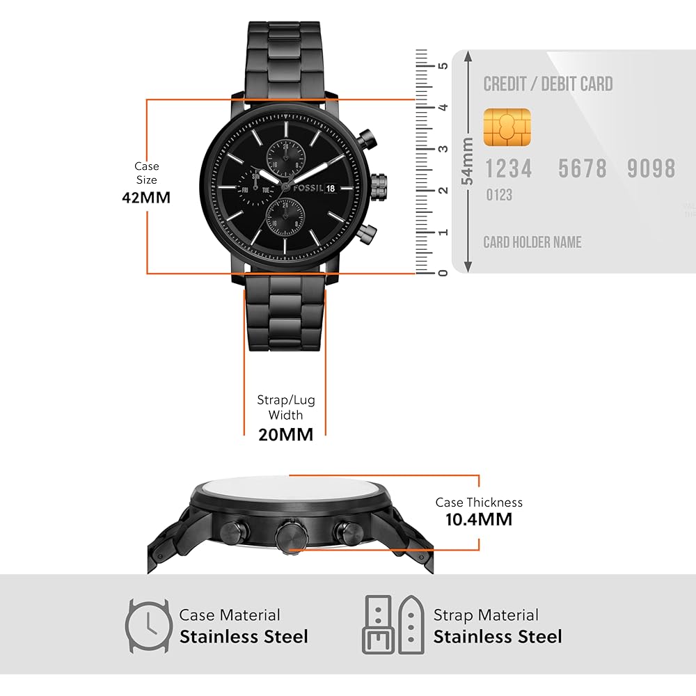 Ceas bărbătesc Fossil RHETT Multifuncțional Oțel Inoxidabil Negru, BQ2845