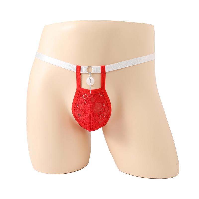 Sissy Lingerie Men'S Lace Penis Pouch Mini Panties Belt Hollow Safety Buckle T-Back Thong See Through Fetis Erotic Underwear