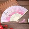 Chinese Japanese Folding Fan Wooden Shank Classical Dance Fan Tassel Elegent Female Fan Party Art Craft Gift Home Decoration