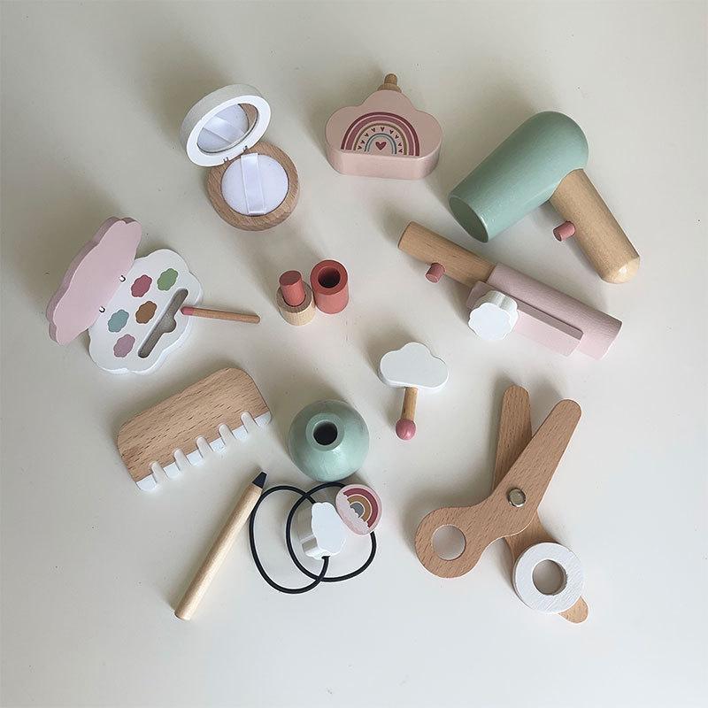 Girl Pretend Wooden Makeup Box Cloud Toy With Crafting For Toddlers Gift