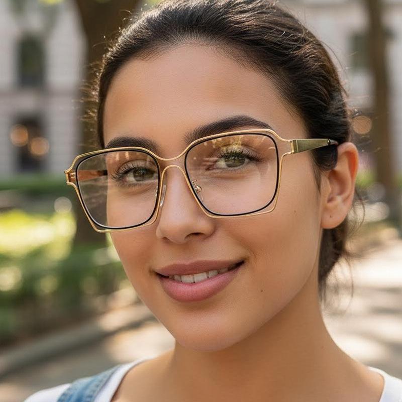 Women's eyeglasses - unisex fashion square hollow metal glasses