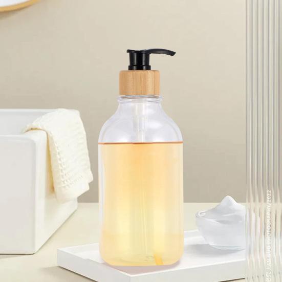 2Pcs 16 Oz Clear Soap Dispenser Set with Bamboo Pump Rust-proof Leak-free