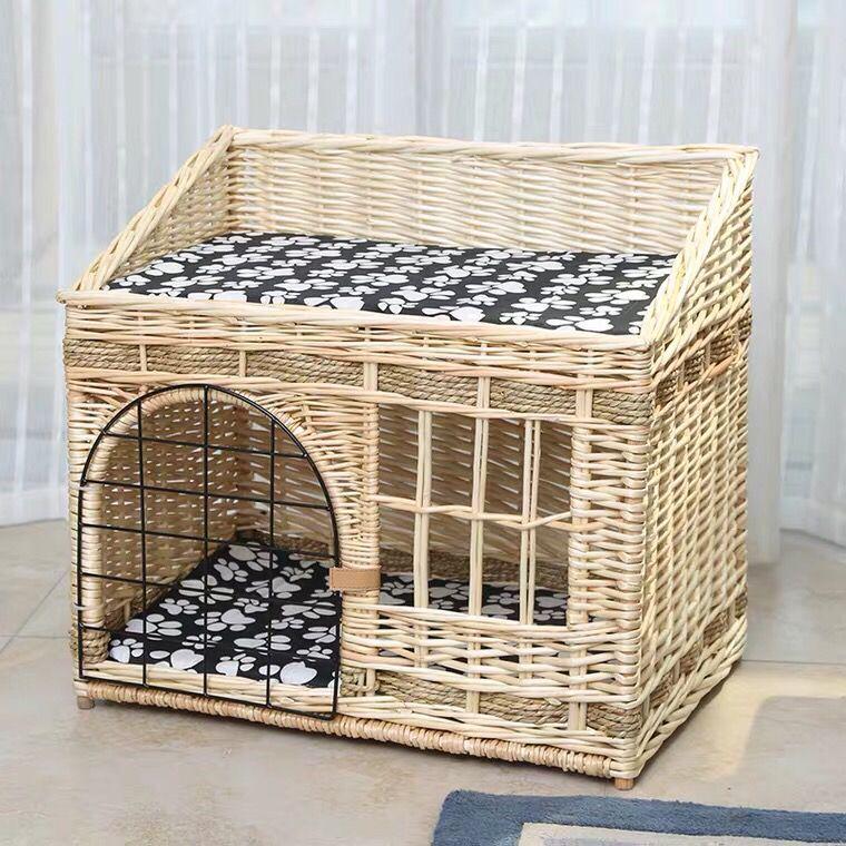 Four Seasons Universal Cat House – Enclosed Rattan Weaving Villa for Cats