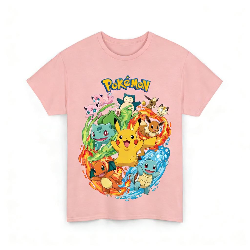 Childrens Pure Cotton Tshirt Fashion and Casual Pokémon Pattern Loose Fit Suitable for Parents and Children Short Sleeves