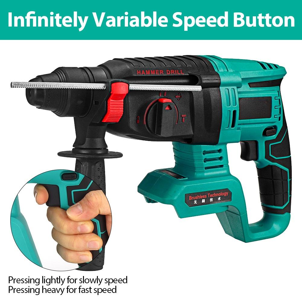 Rechargeable Electric Hammer Power Drill for 18V Battery Multifunction Cordless Brushless Electric Rotary Hammer