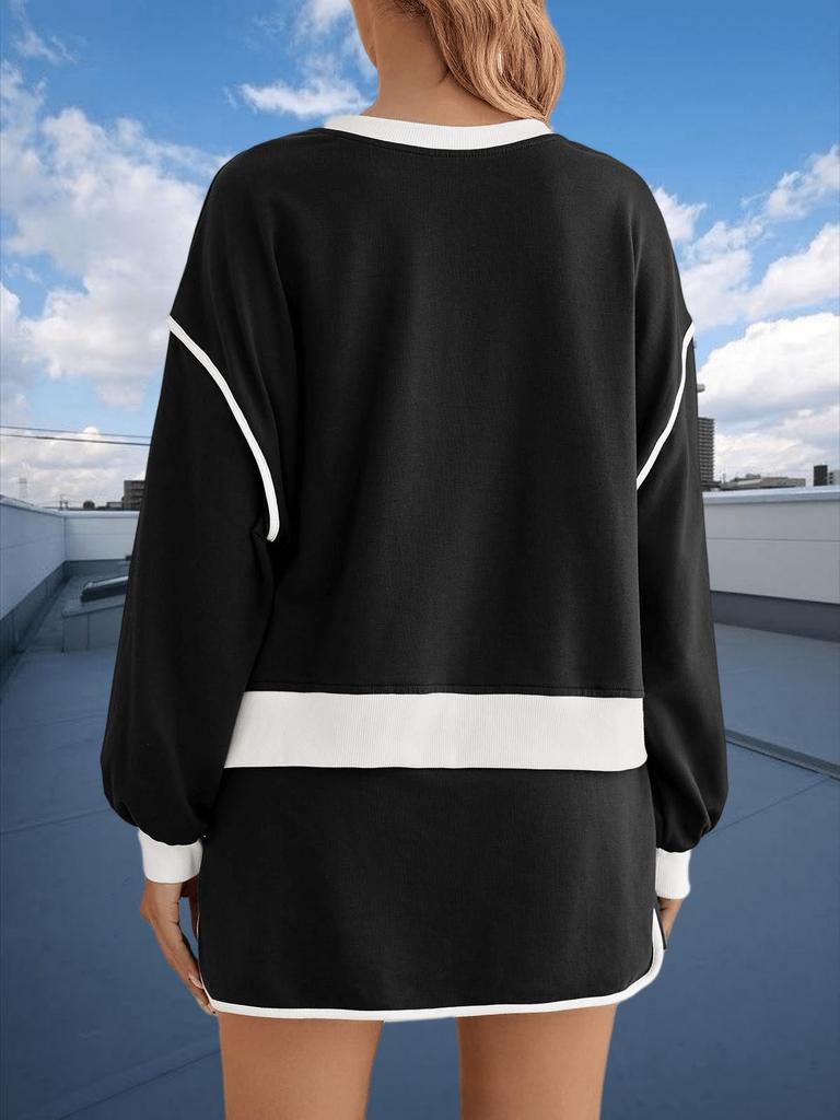 Women's Two Piece Oversized Crop Sweatshirt and High Waist Skirt Set Tennis Running Sport Outfit