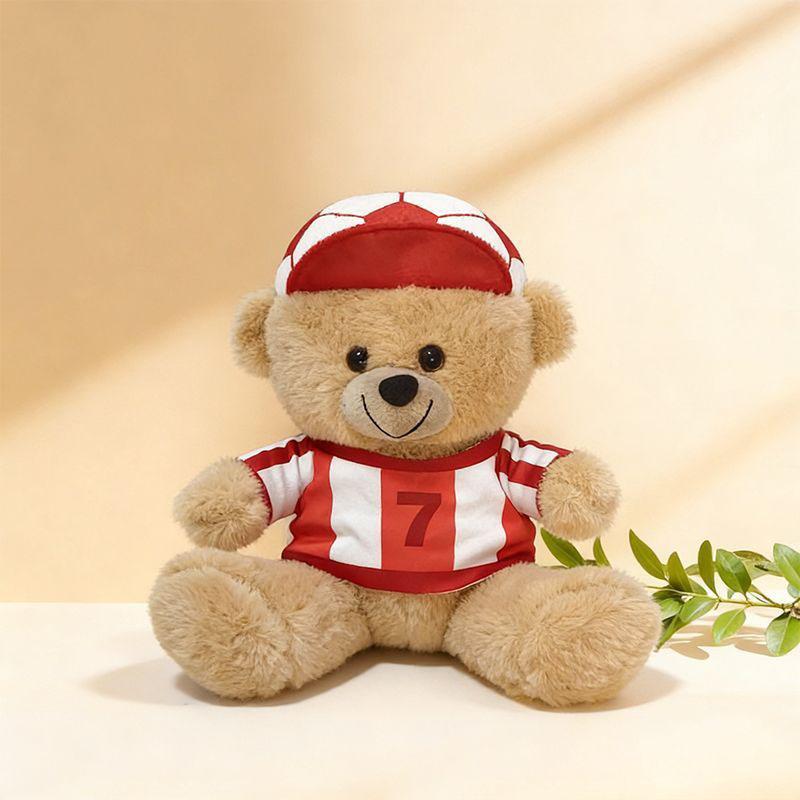 Orso Giocattolo di Peluche Calcio Carino Morbido Orsacchiotto Ripieno Calcio Con Maglia e Cappello Rimovibili Per Bambini Adulti Regalo per Appassionati di Sport Decorazione per la Casa