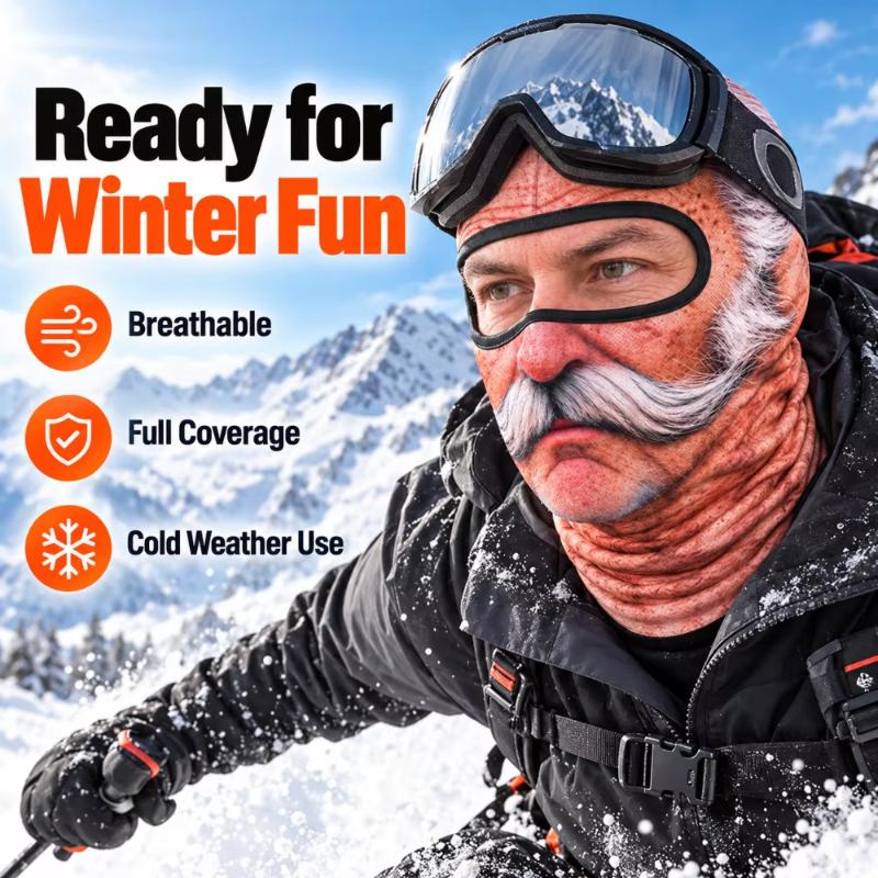 Funny Old Man Ski Mask Realistic Face Summer 3D Printed Full Face Mask For Skiing Snowboarding Outdoor Sports