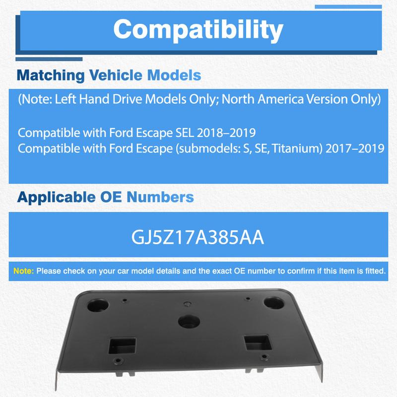 Car Front License Plate Bracket Holder Parts For Ford Escape SEL 2018– Escape S SE Titanium 2017 2018 GJ5Z17A385AA