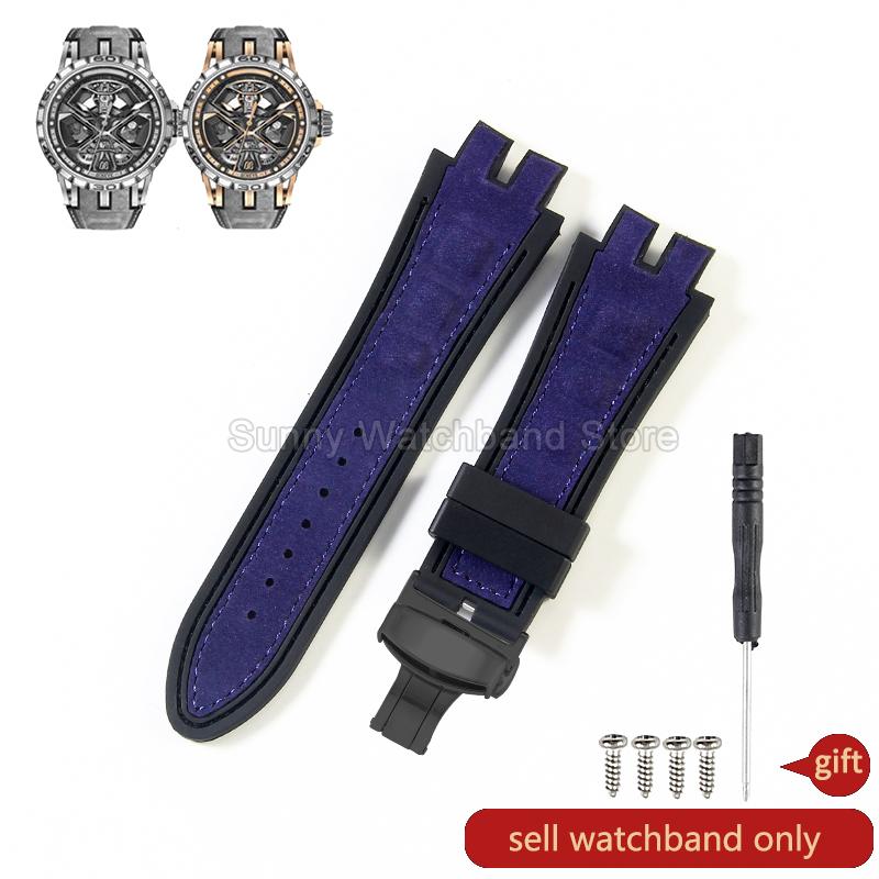 19x28mm Black Blue Red for Roger Dubuis EXCALIBUR Genuine Leather Watch Strap Special Interface Supple Moisture Wicking Design