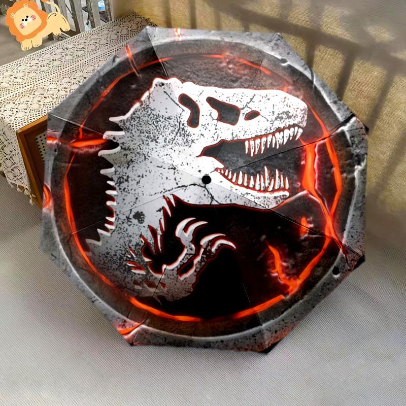 1pc Dragon, dinosaur pattern Umbrella Portable Folding Umbrella Iron Frame Hole Bone Structure Outdoor Home Umbrella