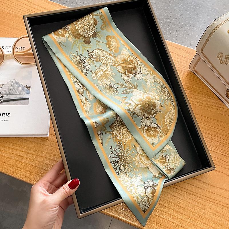 

Elegant Flower Print Cross Tie Scarf Thin Slender Decorative Neck Scarf Women s Professional Matching Shirt Small Scarf