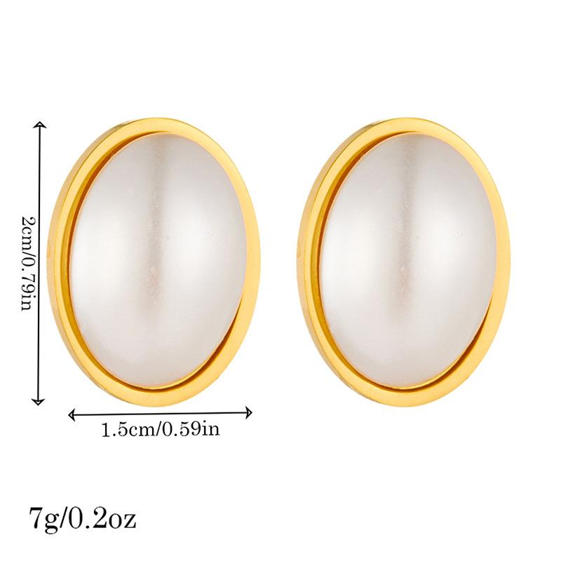 Gold Oval Mother of Pearl Stud Earrings for Women