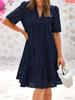 Sweet Hollow Lace Short Sleeve V Neck A Line Skirt Dress