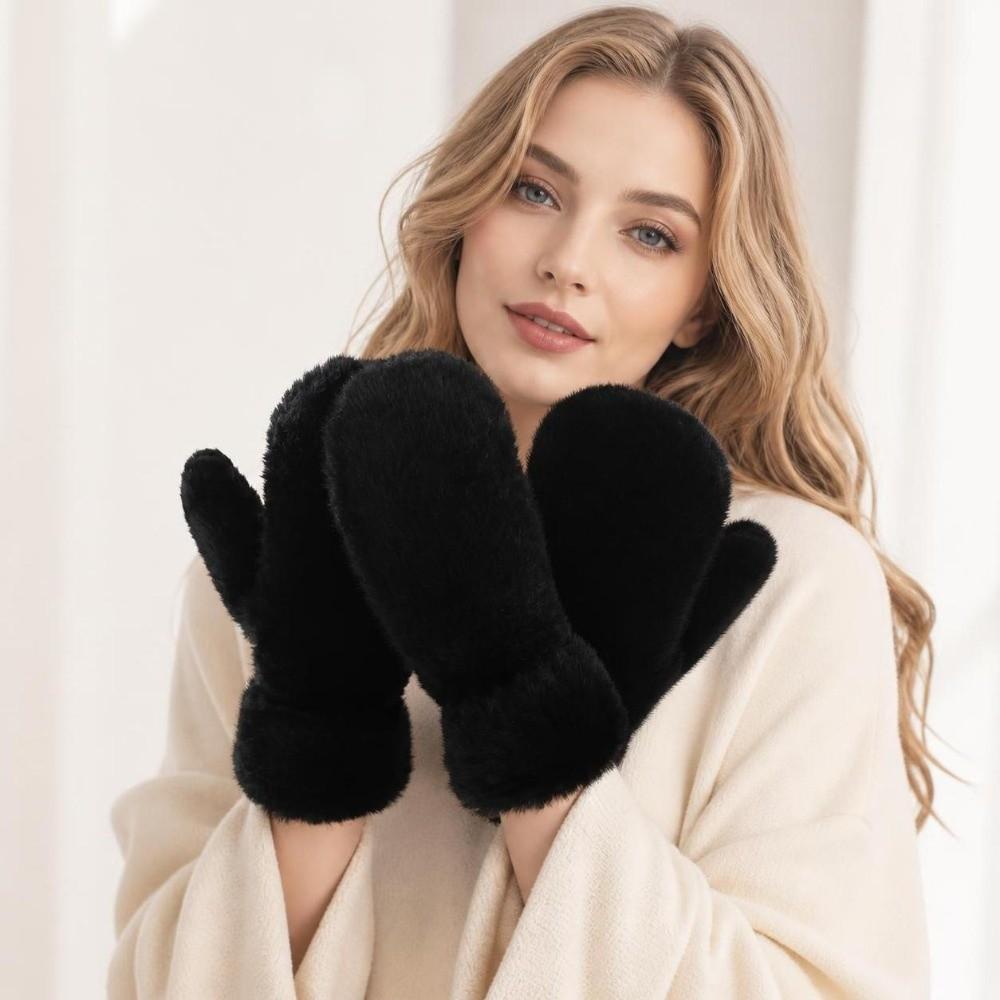 1pair Windproof Plush Gloves Soft Full-Finger Gloves New Winter Mittens  Women