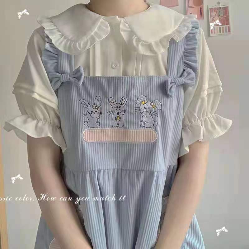 Bluze în stil japonez dulce Lolita Femei Kawaii Guler Peter Pan Cămăși JK Fete Drăguțe Volane cu mâneci bufante scurte Topuri albe