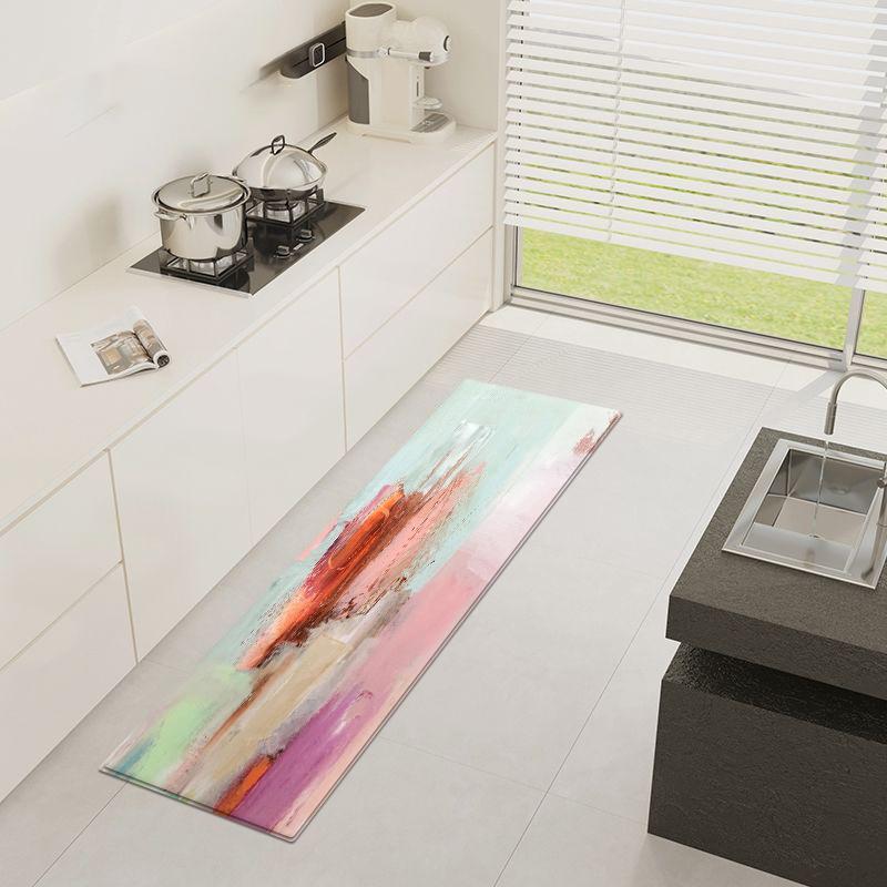 

Розовый кухонный коврик для пола, милый ковер для комнаты для девочек, спальня с абстрактным геометрическим принтом, коврик для ванной комнаты, нескользящие мягкие коврики для стирки 40x60cm 1pcs