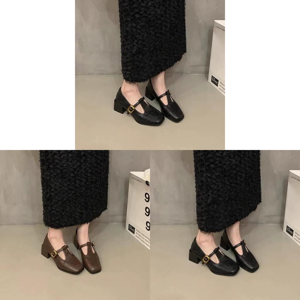 French Vintage Elegant Loafers For Women With Chunky Heel And Square Toe For Daily Wear