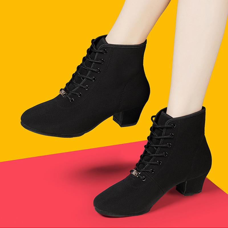 New Women Ballroom Latin Dance Shoes Jazz Modern Dance Shoes Lace Up Dancing Boots Black Sports Dancing Sneakers