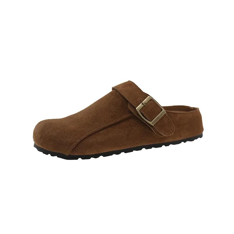 Fashion 2025 Shoes Female Closed Toe Women's Slippers Outdoor Casual Slippers Women Buckle Round Toe Platform Flat with Warm Shoes Women