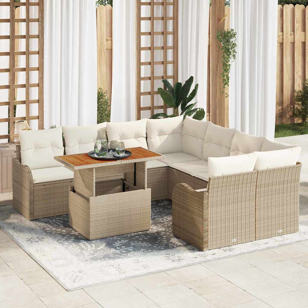 Garden Sofa Set with Storage 9 pcs Beige Poly Rattan