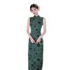 Green mesh yarn new Chinese Hong Kong style sleeveless long cheongsam 1011 summer new slim and thin young girl