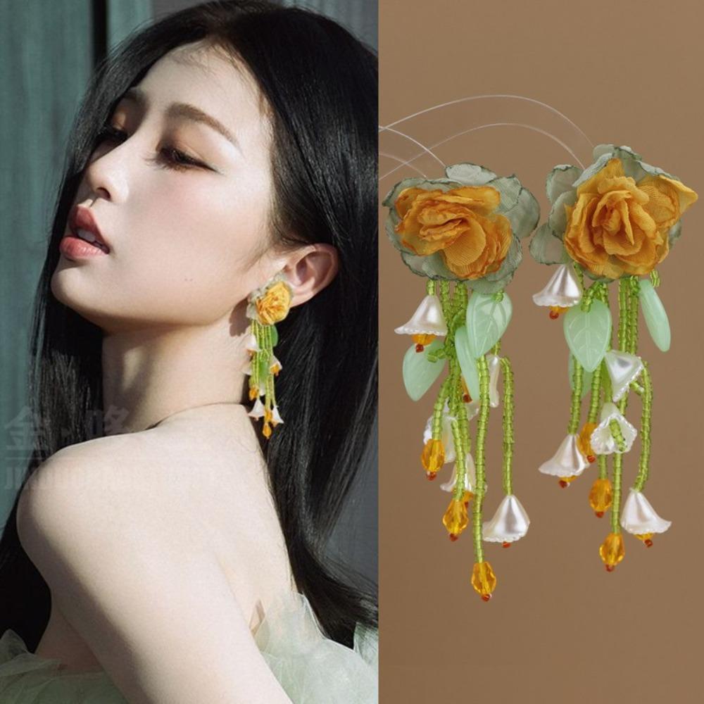 Exaggerated Beach Earrings Crystal Petals Stud Earrings Romantic Flower Dangle Earrings  Seaside