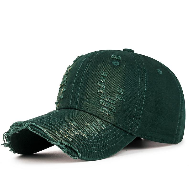 Hand-scrubbed and Aged Smooth Brim Baseball Cap with Holes and Frayed Edges, Personalized Sunshade Baseball Cap