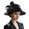 Elegant Cloth Top Hats For Women Cocktail Tea Party Dress Derby Cap Ladies Flower Wide Brim Church Fedora Black Cloche Hats