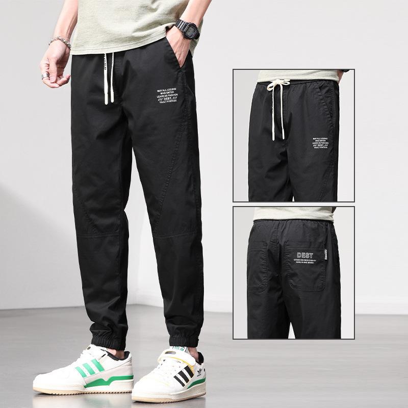Spring Summer Style Elastic Waist Casual Pants for Men Stretch Straight Drawstring Harem Jogging Long Pants Male
