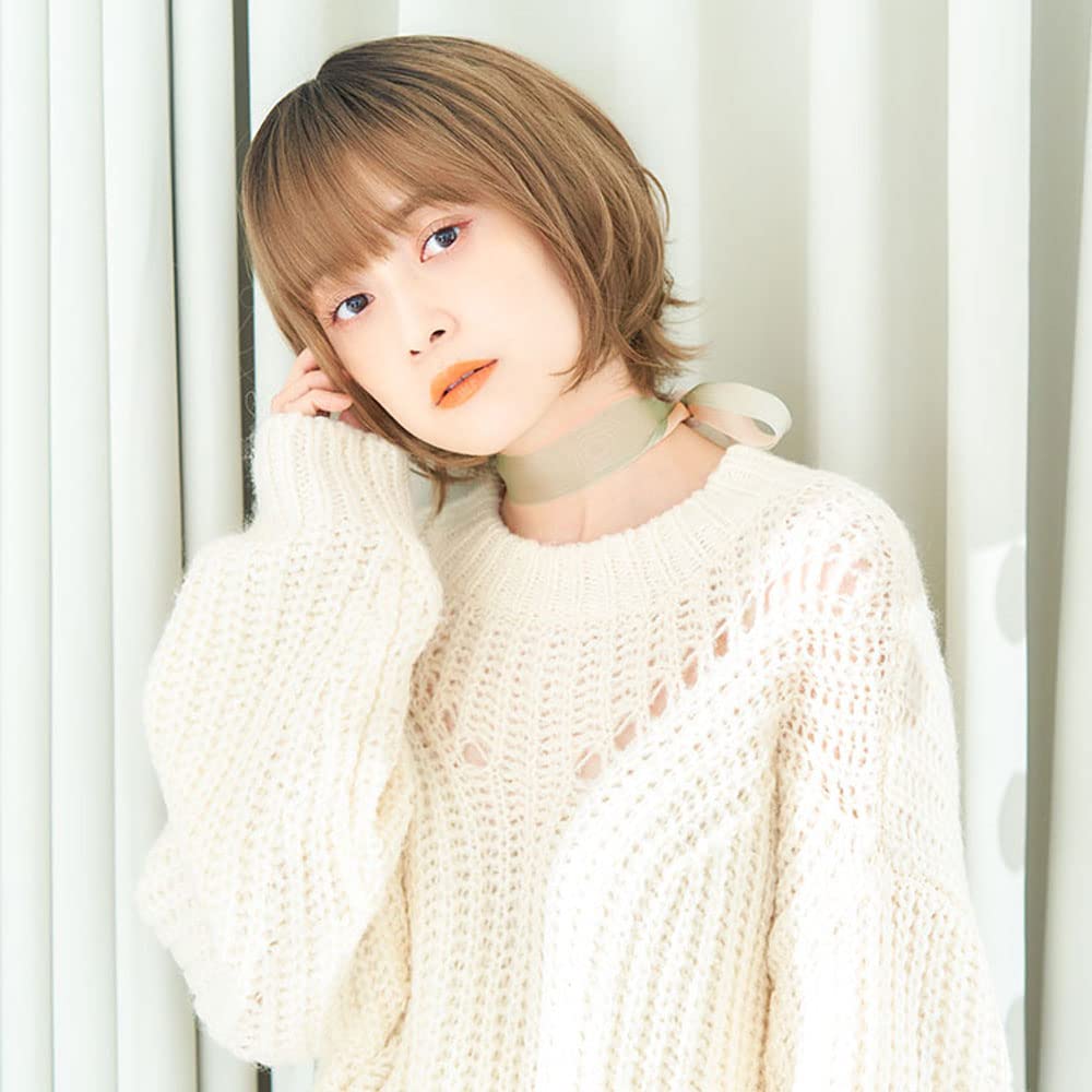 Medical full 5 M short mixed natural puffed for wig, colors, size, "Latte Short", bob, [fine curls, whorl, see-through bangs, finish, fit,