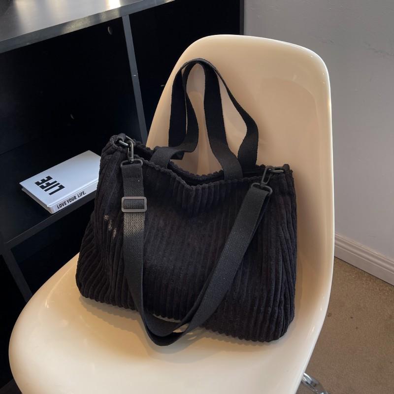

Corduroy Large-capacity Bag Tote Simple Cross-body Student Class Commuting Casual Shoulder чорний
