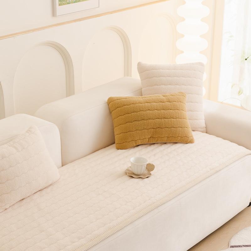 Leather Sofa Cushion Autumn And Winter  New Straight Row One-Piece Seat Cushion Winter Thickened Plush Sofa Cover Cover Cloth