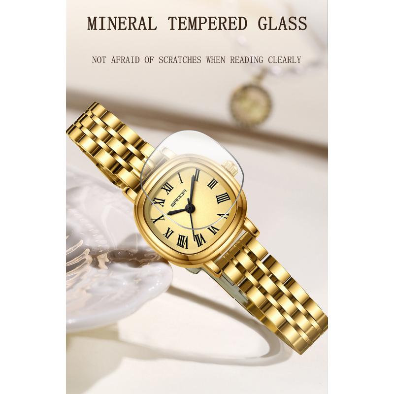 SANDA Women Quartz Watch Fashion Elegant Rose Gold Simple Roman Analog Display Stainless Steel Strap Wristwatch for Ladies