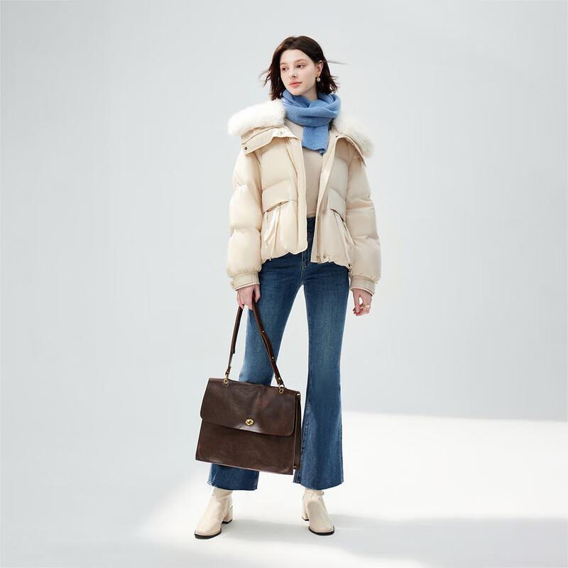 Qiushui Yiren Women's Fur Collar 90% White Duck Down Jacket