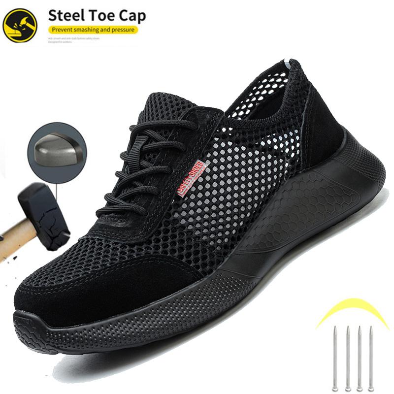 New Breathable Work Safety Shoes Men Work Sneakers Light Steel Toe Shoes Indestructible Shoes Anti-Smashing Safety Work Boots