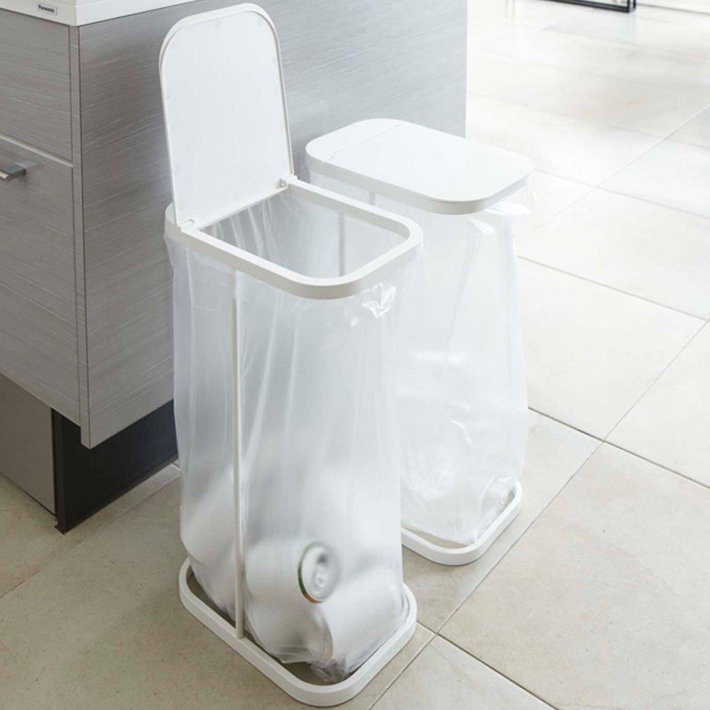 Yamazaki Luce 7552 Slim Kitchen Trash Can with Lid and Trash Bag White (2-Piece Set) Holder,