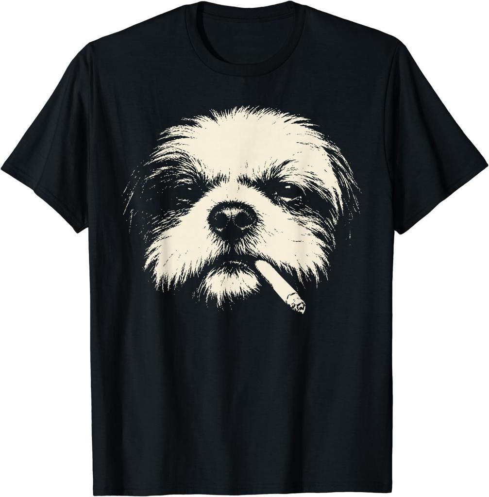 Palący Shih Tzu Vintage Zabawny Portret Psa Humor Koszulka