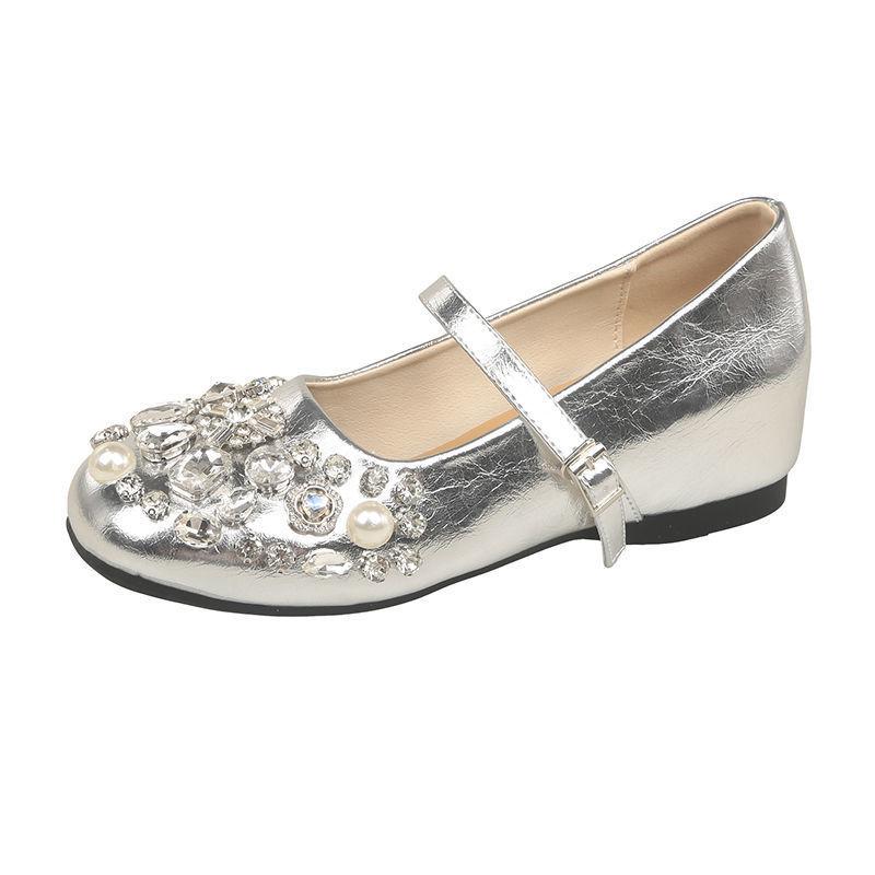 French Fairy Style Silver Bright Diamond Mary Jane Shoes Female Inner Height Increase Word with Round Head Ballet Shoes Beautiful Single Shoes