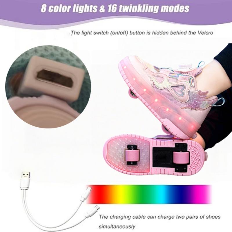 Women's Roller Skates Kids Double Wheel Retractable Lighting Student Sports Shoes Popular Internet Red Roller Wheel Slippers