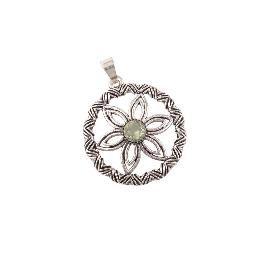 Natural Green Amethyst Gemstone 925 Sterling Silver Handcrafted Pendant 1.48" CP-29-9