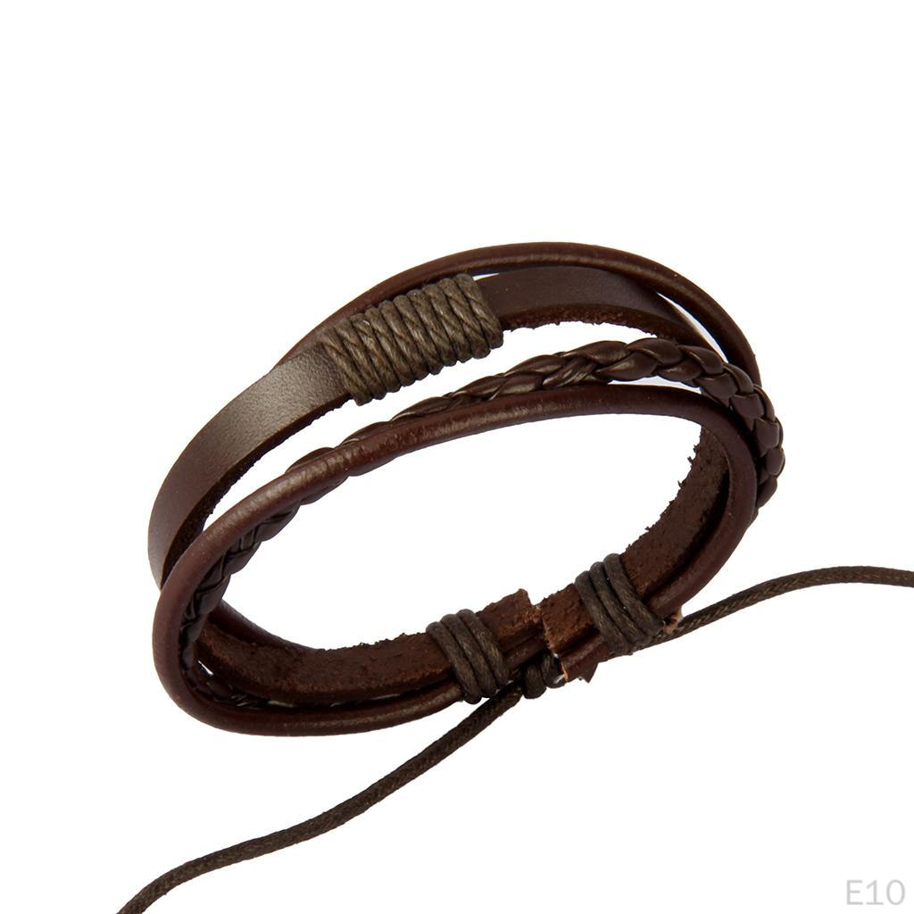 Women Multi Strand String Pull Tie Bracelet Braided PU Leather