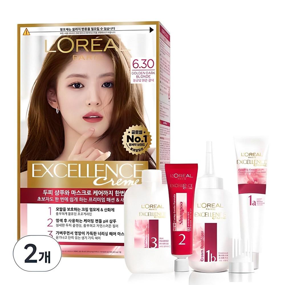 

L Oréal Paris Excellence Cream Hair Dye, No. 6.30 Gold Brown, 2 pcs.