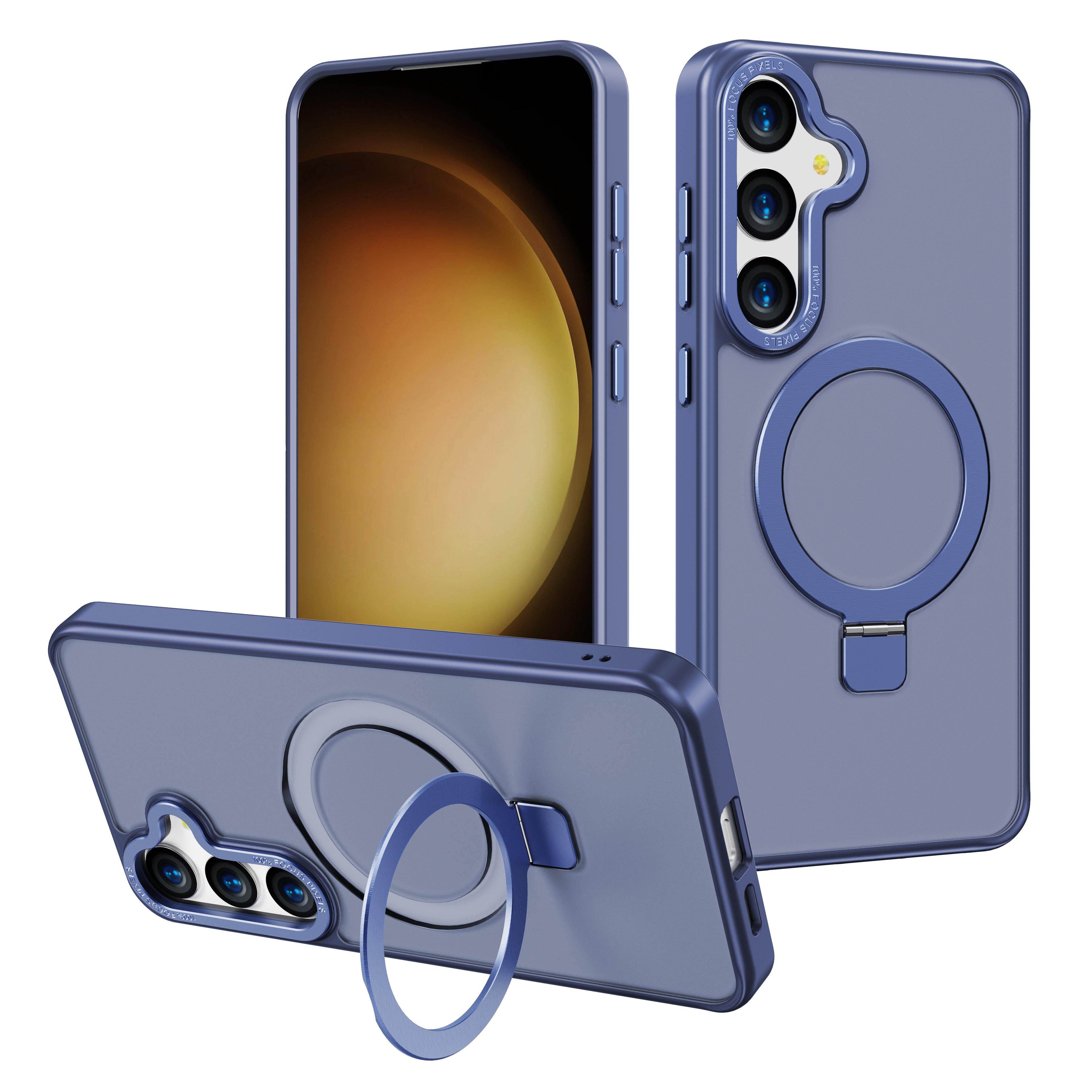 

For Samsung Galaxy S24 Case Compatible with MagSafe Anti-Drop TPU+PC Kickstand Phone Cover Blue