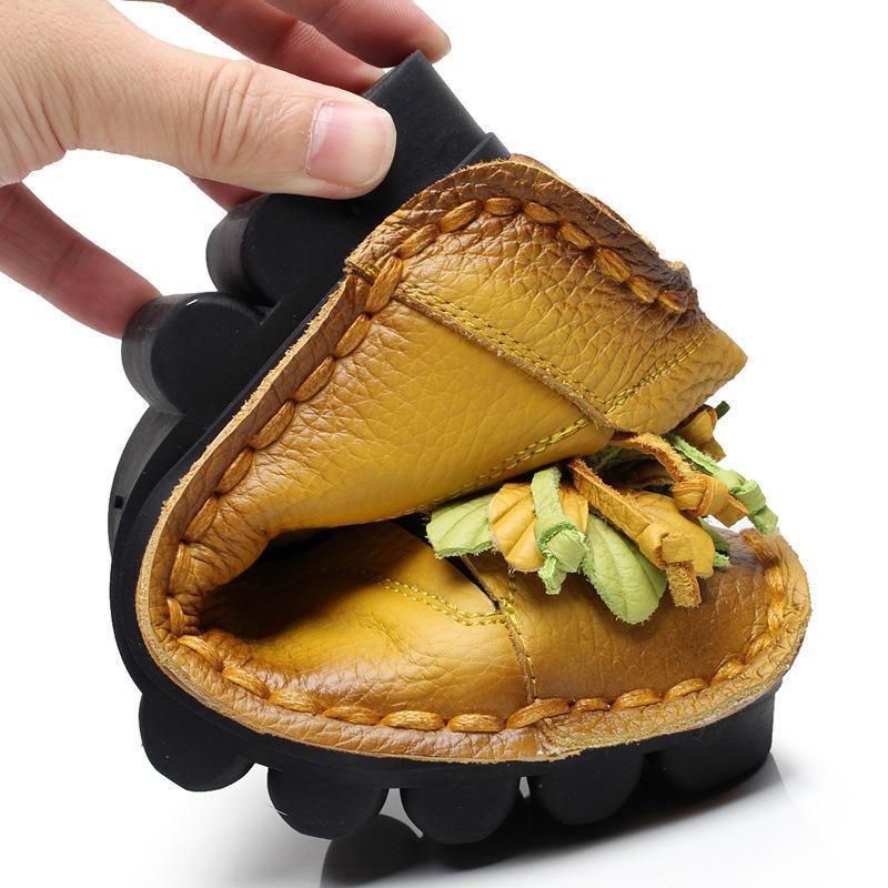 Retro Ballet Flats Women's Luxury Designer Genuine Leather Shoes Ladies Autumn Thick Cushion Loafers Woman Flower Moccasins