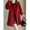 2025 Autumn/Winter Women's Mid-Length Slimming Woolen Coat with Heart Buckle and Peter Pan Collar