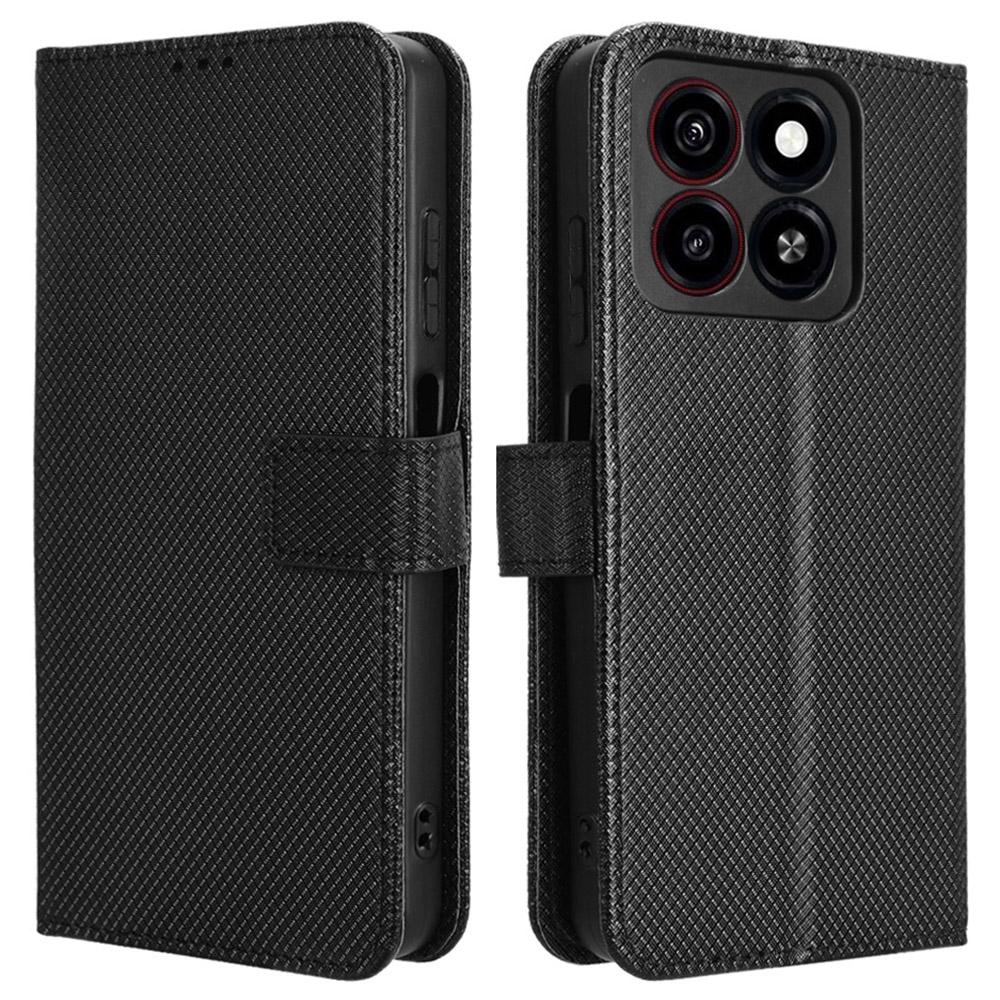 

For ZTE Blade A35/A55 Case PU Leather Diamond Texture Wallet Phone Cover Black